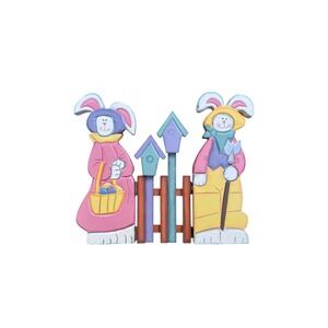 DanDee Vintage‎ Easter Bunny Wood Screen Tabletop Decor Picket Fence Birdhouse